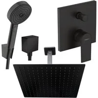 Hansgrohe und Jowi Duscharmatur Duscharmatur Vernis Schwarz Unterputz Kopfbrause mit Deckenanschluss (Unterputz-Duschsystem, Set) Mattschwarz