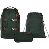 Satch Schulranzen Schulrucksack-Set PACK Nordic Forest Green 3-teilig (3-teilig), ergonomisch, Your-Size-System: auf Körpergröße anpassbar