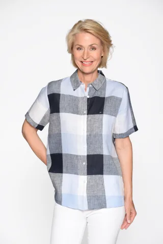 CLARINA - Bluse, Hemdkragen,1/2 Arm,Karo bleu combo - Gr. - 40