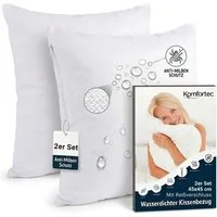 Komfortec Kissenbezüge Wasserdichter Kissenbezug Set, Hypoallergen Kopfkissenbezüge, (2 Stück), 45x45 cm mit Reißverschluss, Atmungsaktiv, Anti-Milben Kissenschoner