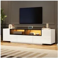 KLAM HOME Lowboard 180x40x48cm Mit LED-Licht, Fernsehschrank mit L-Form und Schubladen (Standfernsehschrank, Wohnzimmerschrank, TV-Ständer), TV-Schrank in Hochglanzweiß, Geeignet für 75-Zoll-Fernseher