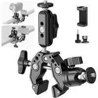 Neewer Kamerahalterung ST85 Super Clamp mit 7.6 cm Doppelkugelkopf-Magic-Arm, (bis 3,3 Zoll, Packung, Farbe:schwarz, Grundfarbe:schwarz, mit 360° Kugelkopfadapter, Klemmhalterung für GoPro DJI Smartphones)