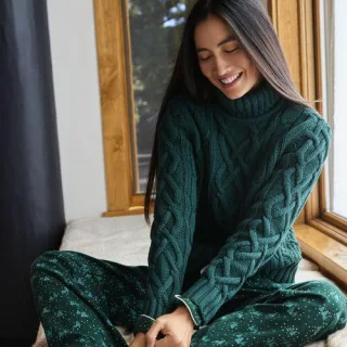 Zopfmuster-Rollkragenpullover DRIFTER für Damen, Damen, size: regular, Grün, Baumwolle, by Lands' End