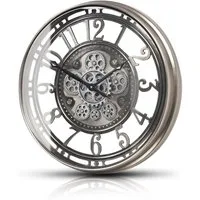 Samilito Wanduhr 53,3 cm mit echtem Bewegungsgetriebe Zahnrädern Silber