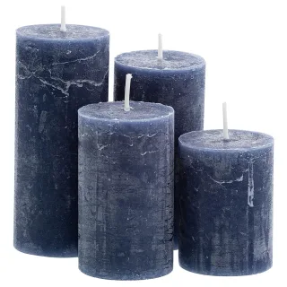 Rustikale Kerzen, blau, abgestuft, 4 Stück