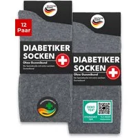 sockenkauf24 Diabetikersocken ohne Gummibund 97% Baumwolle mit Komfortbund ohne Naht (12-Paar) Diabetiker Socken ohne Gummi für Damen & Herren