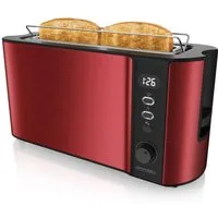 Arendo Toaster Edelstahl, Langschlitz, Display mit Restzeitanzeige, Brötchenaufsatz, 1 langer Schlitz, für 2 Scheiben, 1000 W, Defrost Funktion, Wärmeisolierendes Gehäuse, Krümelschublade