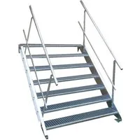 SRM Design Außentreppe 7 Stufen Stahltreppe beidseitig. Geländer Breite 100cm Höhe 100-140cm