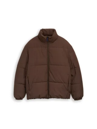 Denim Tom Tailor - Relaxed Fit Puffer-Jacke mit Stehkragen cool dark brown - Gr. - XL