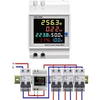 PRIISF Wechselstromzähler AC 40-450V LCD Digital 100A Stromzähler DIN Hutschiene Zwischenzähler, Digitaler 6-in-1 Stromzähler Hutschiene, LCD Farbdisplay Multimeter, Wechselstromzähler Ampere Wattmeter RC Batterie Leistungsanalysator, für Spannung St