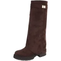 Ital-Design Damen Kniehoher Stiefel mit Profilsohle Plateaustiefel (91977433) Blockabsatz Stiefel in Braun
