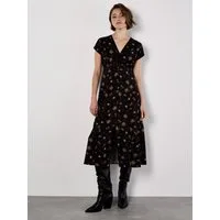 Apricot Midikleid Blumenkleid mit romantischem Spitzenbesatz