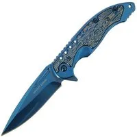 Anglo Arms Taschenmesser Anglo Arms Aluminium Einhandmesser blau Damastoptik, blaue Klinge, (1 St), blaue Oberfläche und Hosenclip