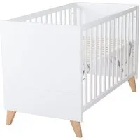 roba® Babybett Leon 60 x 120 cm aus stabilem Holz - Weiß / Othello Eiche - Gitterbett, Beistellbett - 6-fach höhenverstellbar, Schlupfsprossen - Baby Bett