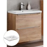 Lomadox Waschtisch TOSKANA-56, -Unterschrank 60cm mit Keramik-Waschbecken in Wotaneiche : 61/61/46 cm