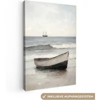 OneMillionCanvasses® Leinwandbild Ruderboot - Meer - Horizont, Fotodruck (1 St), Leinwand Canvas Wandbild, Wanddekoration 20x30 cm