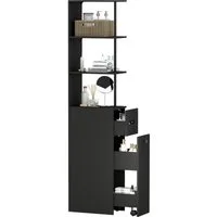 Puluomis Badkommode Badezimmschrank mit Schubladen, Hochschrank schmal (weiß/schwarz)