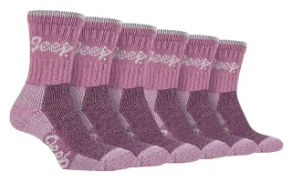 JEEP 6 Paar Multipack Damen Baumwolle atmungsaktive gepolsterte Wandersocken | Gepolsterte Anti-Blister-Crew-Trekkingsocken für Damen Rose / Creme