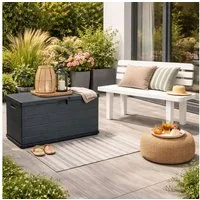 Mojawo Auflagenbox XL Auflagenbox Sitzbank 2 Personen Kunststoff Anthrazit 340L