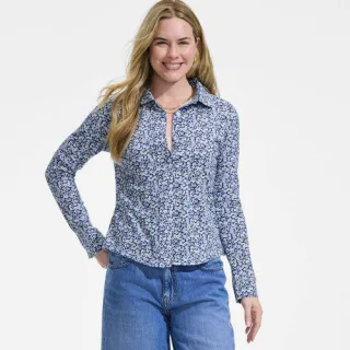 Langärmelige Supima-Jerseybluse, Damen,  Blau, Baumwolle, by Lands' End