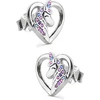 Limana Paar Ohrstecker Ohrringe 925 Sterling Silber Einhorn Pferde Herz Mädchen Damen Kinder (inkl. Schmuckbox), Geschenk Idee Ostern Weihnachten Geburtstag Nikolaus Schulanfang