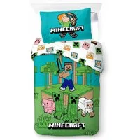 BrandMac Bettwäsche Minecraft - Wende-Bettwäsche-Set, Gaming 135x200 & 80x80, Baumwolle, 100% Baumwolle