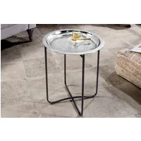 riess-ambiente Beistelltisch CASABLANCA 50cm silber / schwarz · Wohnzimmertisch aus Metall (Einzelartikel, 1-St), Teetisch · rund · handmade · abnehmbares Tablett · orientalisch