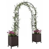 KOMFOTTEU Blumenkasten, Rosenbogen mit 2 Pflanzkästen, Rankgitter, auf Rollen