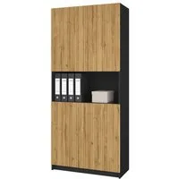 Vladon Aktenschrank Rivo (Büroschrank, mit Soft-Close Funktion) Schwarz matt/Eiche Natur (82 x 184 x 37 cm)