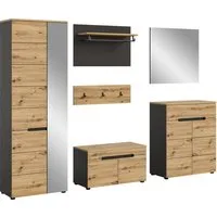 Home affaire Garderoben-Set Rehat, Garderobenkombination, Breite 255cm, (Set, 6-St., Garderobenschrank, Sitzbank, Paneel, Hakenleiste, Spiegel, Kommode), Garderobenkombination, Kombination, Set, Flurgarderobe, Diele