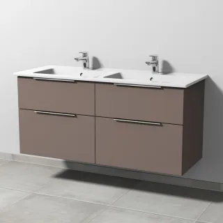 Sanipa 3way Keramik-Set Venticello Keramik-Doppelwaschtisch und Unterbau mit 4 Auszügen, Taupe-Matt UP3281T