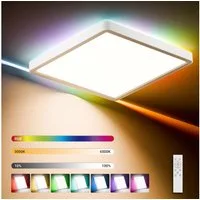 LQWELL Deckenleuchte LED Deckenlampe Dimmbar mit Fernbedienung, Flache Deckenbeleuchtung, QUAD, LED fest integriert, 24W 2500LM, 3000-6500K RGB Weiß, für Wohnzimmer Schlafzimmer Esszimmer Balkon Korridor, 300 * 40mm