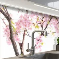 KitchenYeah Küchenrückwand Muster selbstklebend (keine Folie) Kirschblüte - Rosa - Blumen - Sakur, (1-tlg), Spritzschutz, Küche, Rückwand, Küchenwand, Küchenfront, 30x20 cm