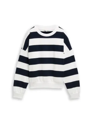 Denim Tom Tailor - Loose Fit Sweatshirt navy white block stripe - Gr. - L