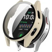 Wigento Smartwatch-Hülle Für Samsung Galaxy Watch 7 44mm Kunststoff PC Hülle + Hart Glas Beige
