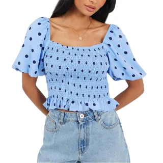 Brave Soul - Kurzes Top für Damen, Puffärmel (Blau/Marine)