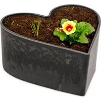matches21 HOME & HOBBY Blumentopf Herz Pflanzschale für draussen marmoriert Dekoschale schwarz 15 cm (1 St), Blumen-Schale als wetterfeste Friedhof-Schale Grab-Schmuck Grabschale