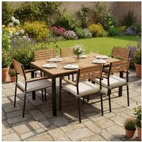 Juskys Gartenlounge-Set Rhodos, (Set, 7-tlg., Sitzgruppe), mit Tisch, 6 Stühlen & Kissen, elegante Holzelemente
