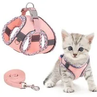 Ledander Hunde-Geschirr Katzen-Geschirr, Ausbruchssicher, Verstellbares Katzen-Geschirr, mit Leine, Reflektierende Streifen, Weiches Katzen-Geschirr
