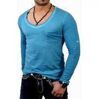 Reslad Langarmshirt Reslad Herren V-Neck Longshirt RS-4002 (1-tlg) Langarmshirt mit großem Auschnitt