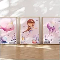 MeinBaby123® Poster Süße Meerjungfrau Kinderzimmer, Meerjungfrau, Meerjungfrauen Poster, Kinderzimmer Deko Mädchen, Poster für Mädchen
