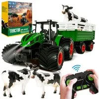 Esun RC-Traktor Ferngesteuerter Traktor mit Anhänger, Traktor Spielzeug ab 3 4 5 Jahre (Komplettset), Traktor Ferngesteuert Ackerschlepper mit Licht und Sound