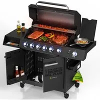 Juskys Gasgrill Tennessee, 6+1 Brenner, Gusseisenrost, Sichtfenster, LED-Regler