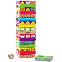 Woodyland Lernspielzeug 10211 Holz - Motorik - Stapelspiel Turm / Würfel mit Motto "Tiere", Stapel- und Geschicklichkeitsspiel