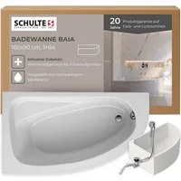 Schulte Badewanne Baia asymmetrisch 160x90 cm, Sanitäracryl Weiß Komplett-Set mit Wannenträger und Ablauf