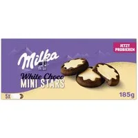 MILKA Schokolade, Milka Mini Stars White Choco Kakaokekse mit Füllung Packung 185g