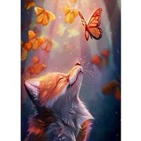 LA CUTE Malen nach Zahlen Diamond Painting Bild 30x40cm 5D Fuchs mit Schmetterling (Komplettset für 5D Diamond Painting inklusive Leinwand, Diamanten und Werkzeugen, Diamond Painting Set mit Zubehör für DIY-Kreativität und Entspannung), 5D Diamond Pa