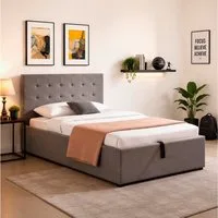 OTTO home Polsterbett Hamar, mit Bettkasten, Stauraum, bis 250 KG belastbar (Liegefläche 140x200cm oder 120x200cm), mit Lattenrost und Knopfsteppung im Kopfteil