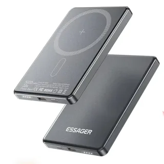 ESSAGER KR-W002 Magnetic Wireless Power Bank 15W 5000mAh External Battery Power Supply with 1 Input & 2 Outputs Fast Cha