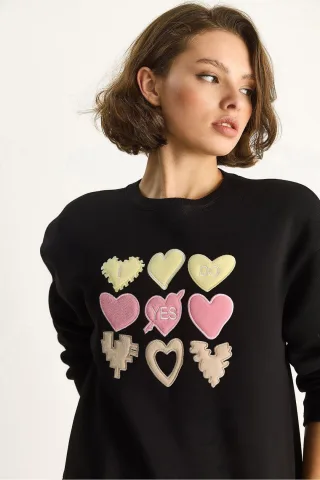 Herz-Patch-Applikation Relaxed Fit Rundhalsausschnitt Sweatshirt